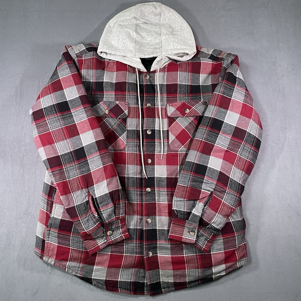 Wrangler Jacket Men Sz XL Red Plaid Flannel Shacket Button Quilted Lined Shacket